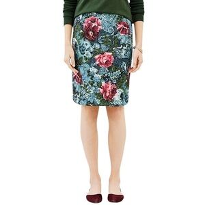 NWT J. Jill Vintage Inspired Floral Print Ponte Knit Pencil Skirt Blue‎ Pink XS